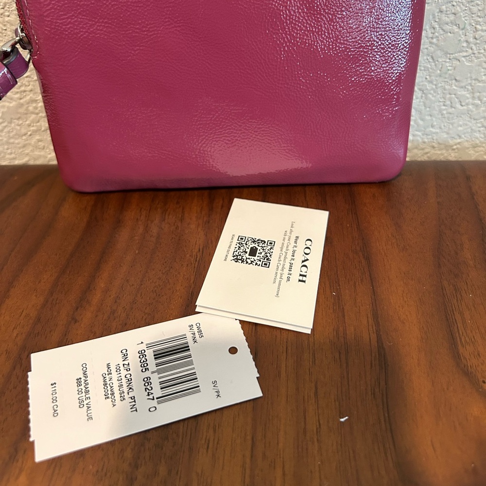 COACH Pink Patent Leather Corner Zip Wristlet - Picture 4 of 4